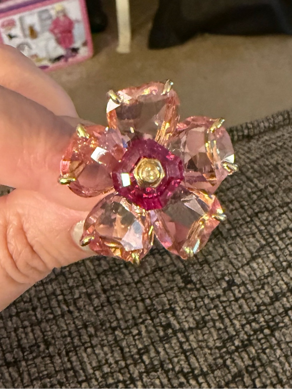 Swarovski Idyllia Florere Pink Flower Ring 6.5 Cocktail Crystal